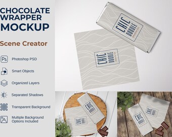 Mockup Scene - Chocolate Wrapper | Mockup | PSD | Photoshop | Lay Flat | Top View | Full Wrapper 5.25x5.25