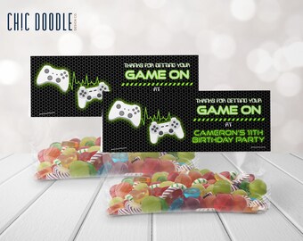 Gamer Party | Party Bag Toppers | DIGITAL | Printable | Editable | Instant Download | Game Truck | Video Game | Green