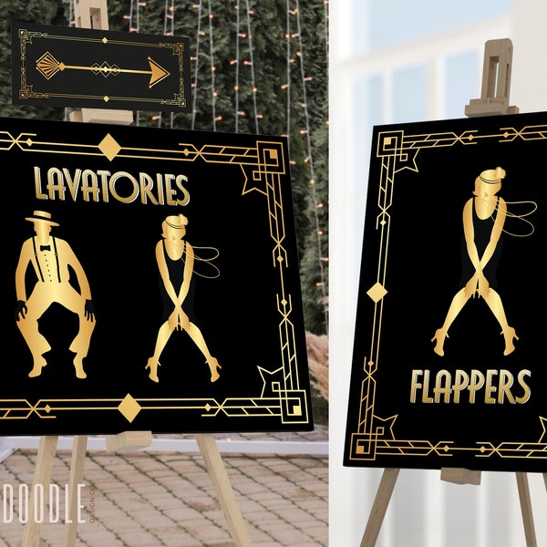 Flapper & Dapper | Restroom Sign | 8.5x11" | 12x18" | 18x24" | DIGITAL | Printable | Editable | Instant Download | Gatsby | Gangsters | 20s