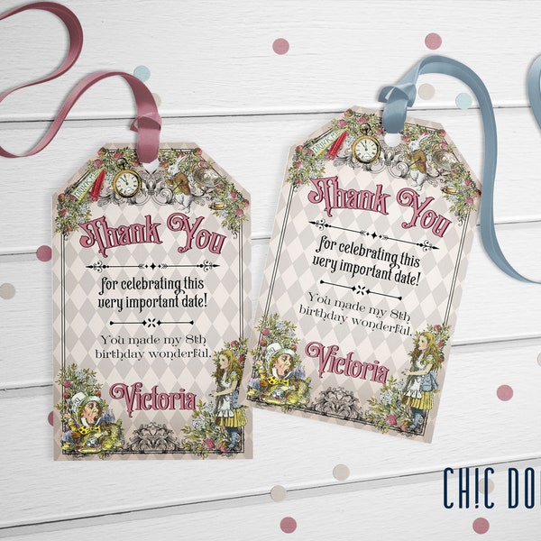 Alice in Wonderland Tea Party Favor Tags | DIGITAL | Printable | Editable | Instant Download | Gift Tag