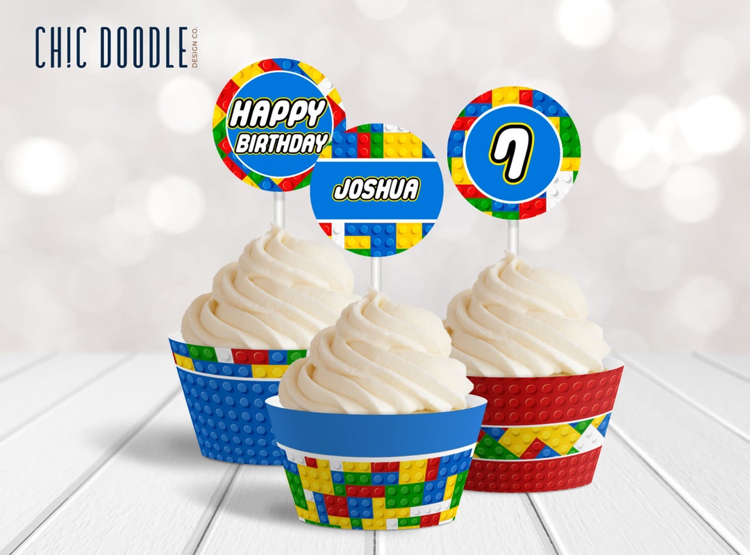 Building Blocks Cupcake Toppers and Wrappers DIGITAL Printable Editable