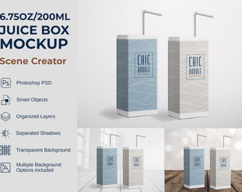 Mockup Scene - Juice Box | Mockup | PSD | Photoshop | Front View | 6.75oz/200ml