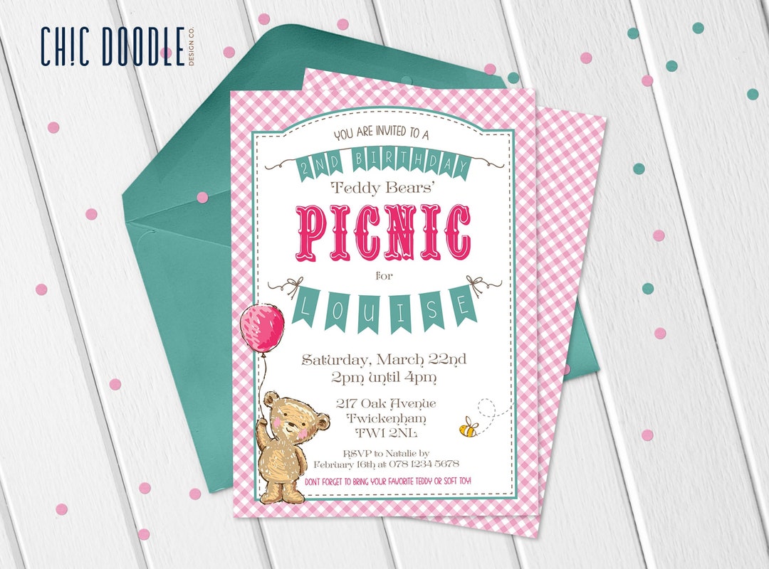 Teddy Bears' Picnic Invitation DIGITAL Printable DIY Editable Instant Download Pink - Etsy