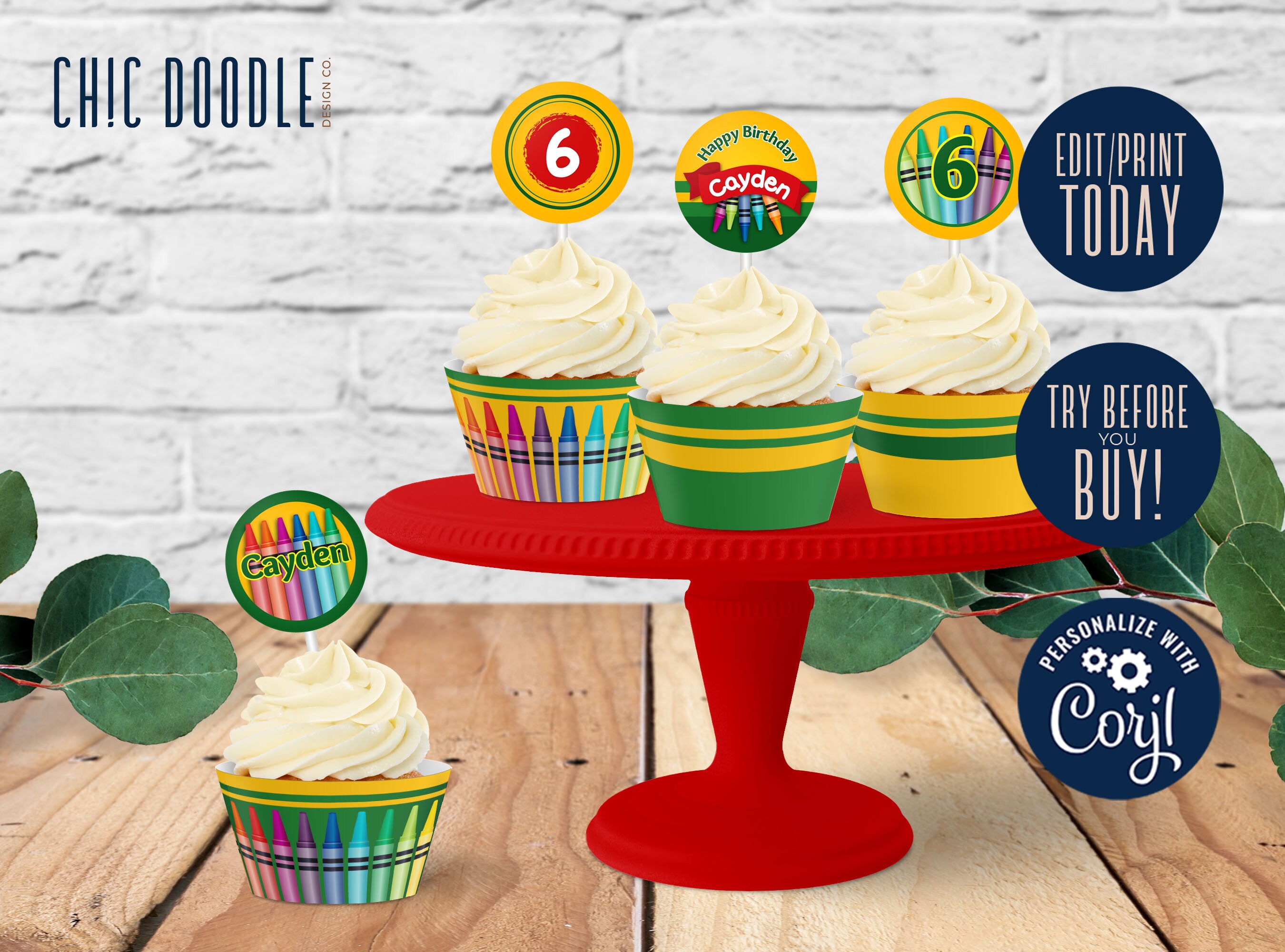 Crayon Art Party Cupcake Toppers and Wrappers DIGITAL - Etsy