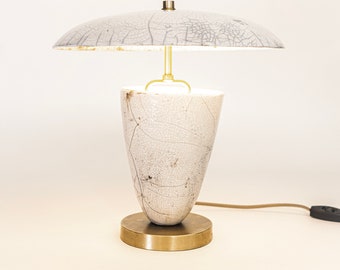 Raku White Crackle Ceramic Mid-Century Modern Atomic Table Lamp