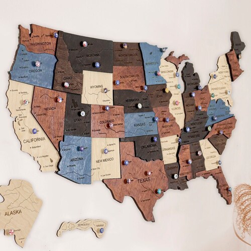 Wooden US Map of United States Wood Map Wall Art USA Travel - Etsy
