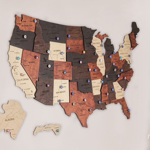 Wooden US Map of United States Wood Wall Art USA Travel Map Etsy