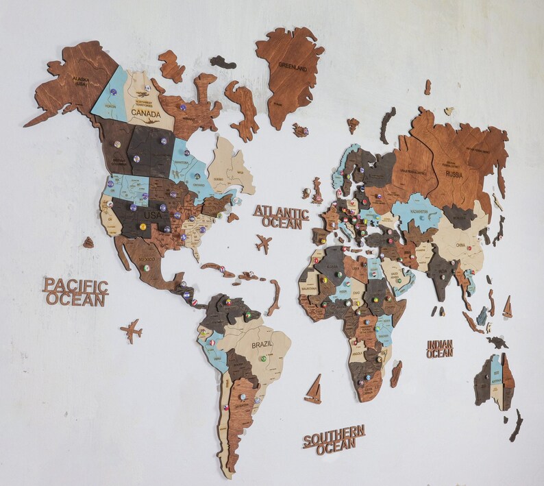 3D Wooden World Map Home Decor Rustic Wall Decor 5th Etsy
