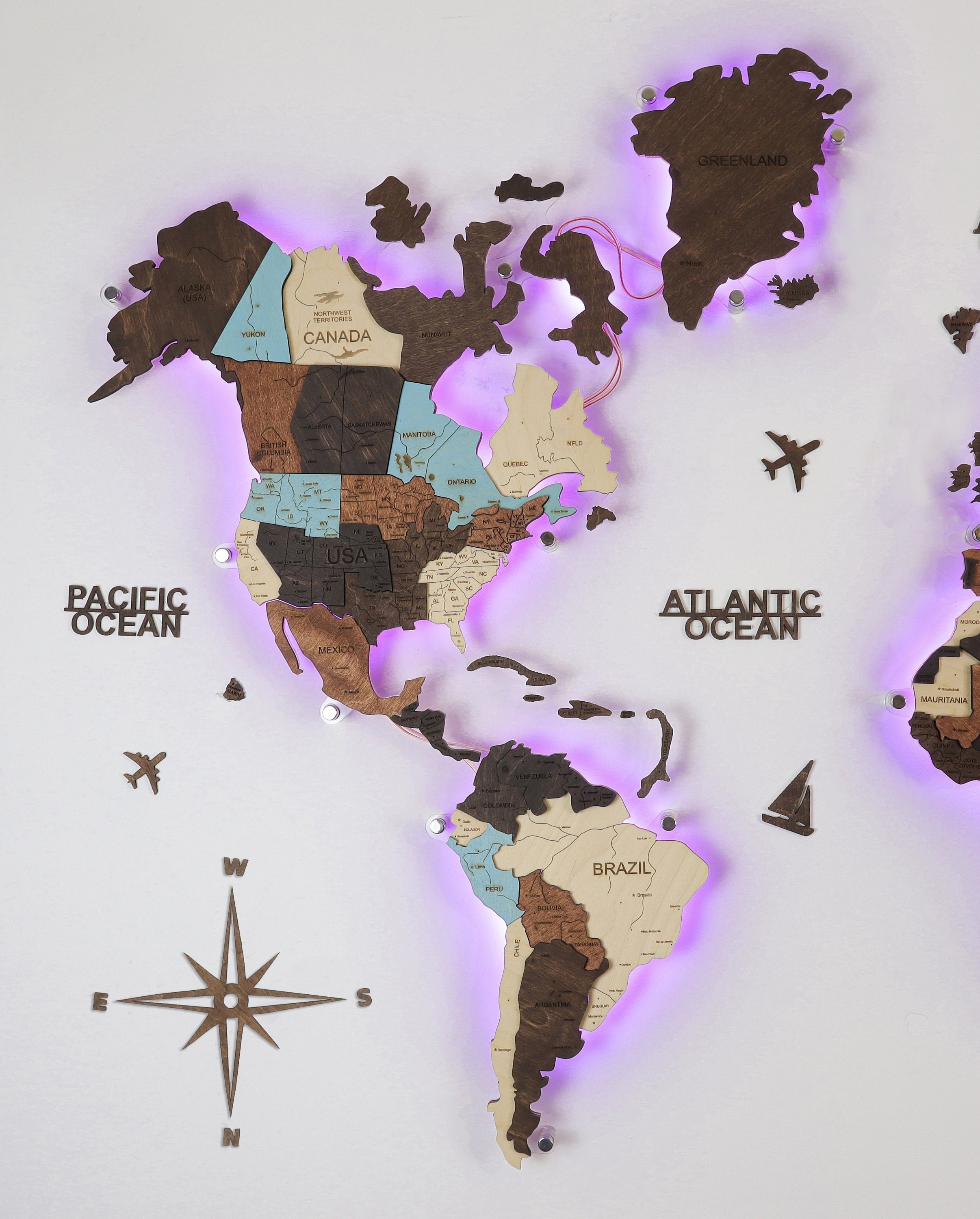 3D World Map LED Light up World Map Large Wall Decor Wood Etsy Australia