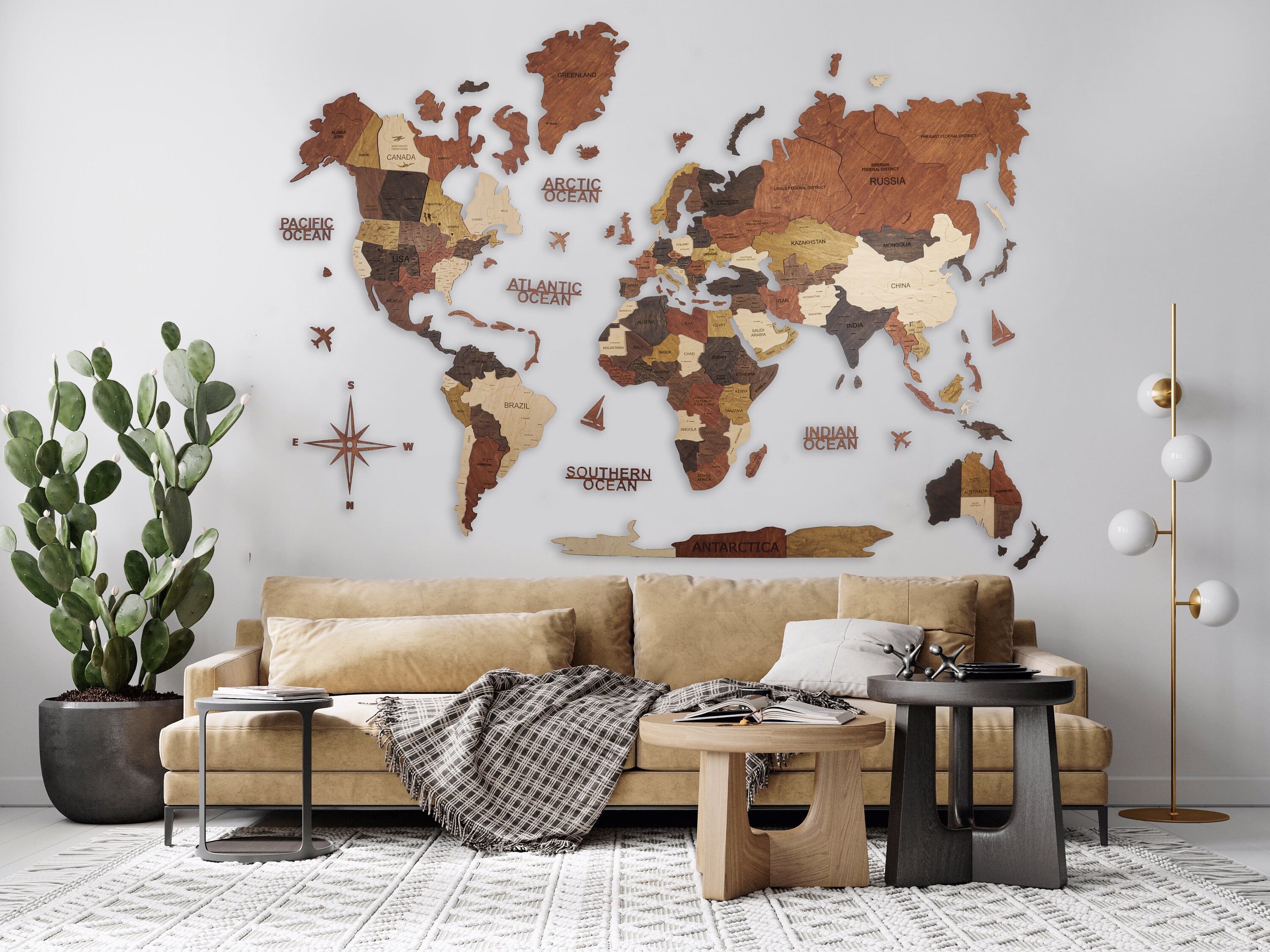 3D Wooden World Map Home Decor Rustic Wall Decor 5th Etsy