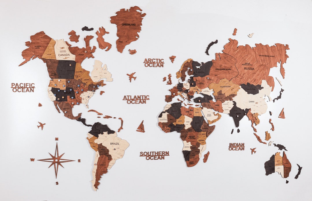 World Map Wall Art Home Decor Wood Wall Map Large Travel Etsy