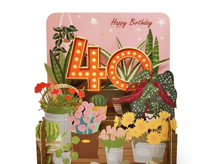 40th Pop up 3D Birthday Greeting Card - Botanical Plant 40th Birthday ...