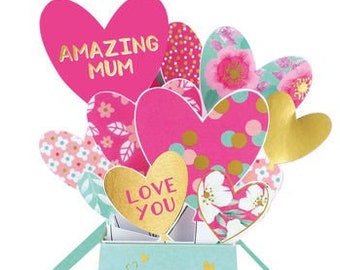 To An Amazing Mum Happy Birthday Pop Up Card 3D Card Pink Hearts Keepsake