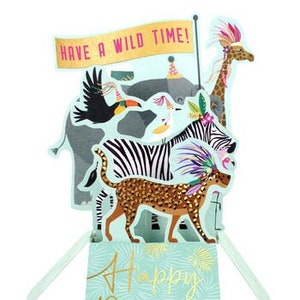 Gelukkige verjaardag pop-up 3D-kaart dieren Safari - Have A Wild Time Perfect voor haar hem vrouwelijk mannelijk verjaardag zoon dochter kleinzoon kleindochter