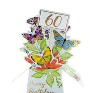 Alles Gute zum 60. Geburtstag Schmetterlinge Pop Up Karte 3D Karte Andenken - Perfekt für Sie, weiblich, Mutter, Oma, Schwester, Freundin, Tante, Tochter