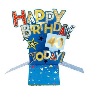 Happy 40th Birthday Today 3D Pop Up Blau für Tochter Sohn Freund Schwester Bruder Nichte Neffe Enkelin