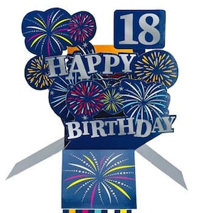 Happy 18th Birthday Feuerwerk 3D Pop Up Karte - Perfekt für Sie und Ihn Sohn Tochter Enkel Enkelin Bruder Schwester Freund