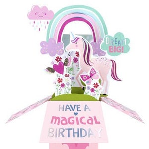 Pinke 3D Pop Up Geburtstagskarte mit Einhörnern und Regenbögen - Perfekt für Sie, weiblich, Tochter, Enkelin, Nichte, Freund