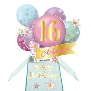 Joyeux 16e anniversaire carte 3D ballons pop-up carte pour femme fille amie soeur nièce petite-fille