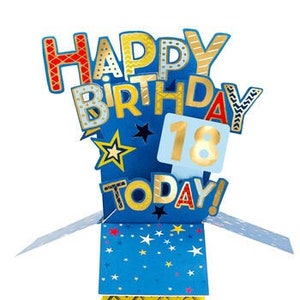 Happy 18th Birthday Today 3D Pop Up Blau für weiblich männlich Tochter Sohn Freund Schwester Bruder Nichte Neffe Enkelin
