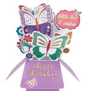 Cartão pop-up de borboletas de feliz aniversário 3D - perfeito para ela, mulher, mãe, avó, filha, irmã, amiga, sobrinha, neta