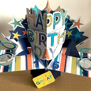 16. Geburtstag 3D Pop-Up Geburtstagskarte für Ihn Junge Sohn Enkel Bruder Neffe Freund
