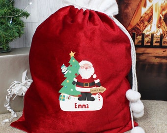 Personalised Santa Luxury Pom Pom Red Christmas Sack
