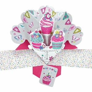 3D Pop Up Geburtstagskarte Cupcakes - Mädchen Tochter Schwester Freund Nichte Enkelin Tante