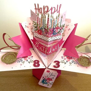 Feliz 83º aniversário 83 hoje cartão pop-up 3D para sua mãe, avó, amiga, tia