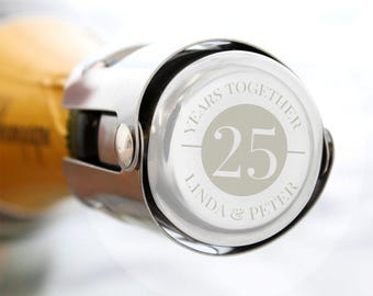 Tapón de botella de plata personalizado para el 25.º aniversario de bodas - Regalo de boda de plata para él o ella, pareja