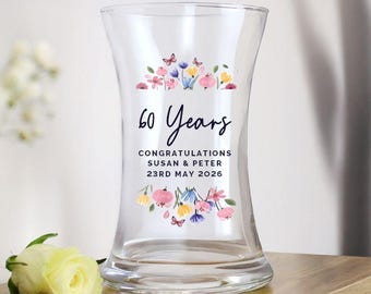 Jarrón decorativo de cristal personalizado para el 60.º aniversario: regalo de bodas de diamante