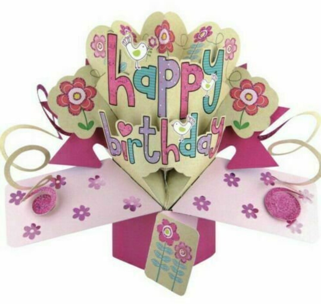 Happy Birthday 3D Pop up Card - Pink Flowers Mum Gran Daughter Friend ...