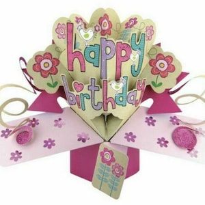 Happy Birthday 3D Pop Up Karte – Pinke Blumen Mum Gran Tochter Freund Schwester Enkelin Nichte Oma