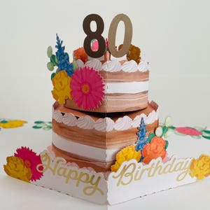 80er Jahre Pop Up 3D Geburtstagskarte Andenken Kuchen & Blumen - Weiblich Mutter Oma Oma Schwester Freund