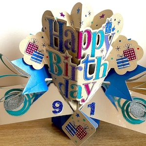 Happy 91st Birthday 3D Pop-Up 91 Today Geburtstagskarte für Ihn Männlichen Mann Vater Großvater Freund