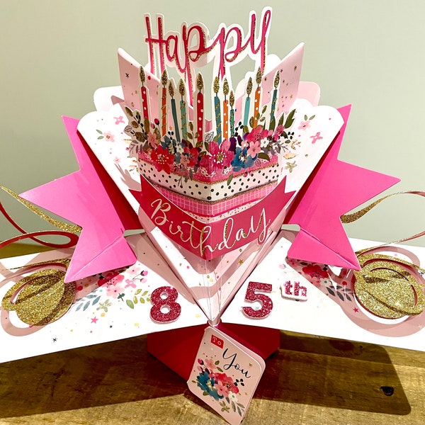 85th Birthday Pop Up 3D Card Keepsake Birthday Cake - Female Mum Gran Grandma Sister Friend Aunt