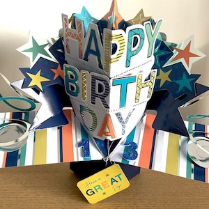 13. Geburtstag 3D Pop-Up Geburtstagskarte für Ihn Junge Sohn Enkel Bruder Neffe Freund