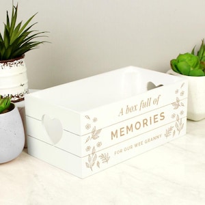 Boîte à souvenirs personnalisée, caisse de rangement en bois blanc - Idéal pour ranger des souvenirs, des cartes, des cadeaux - Boîte de condoléances commémorative de la perte pour les proches