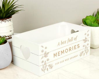 Personalised Memory Box White Wooden Storage Crate - Ideal for storing memories, cards, gifts - Loss Memorial sympathy box for loved ones