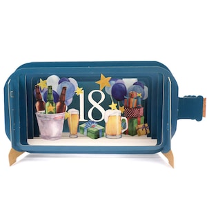 Message dans une bouteille Champagne Pop Up 18e carte de voeux d'anniversaire 3D - 18e carte d'anniversaire de bière pour femme homme ami papa frère fils petit-fils