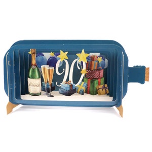 Message dans une bouteille 90e carte de voeux d'anniversaire pop-up 3D champagne - 90e carte d'anniversaire pour femme homme ami maman papa soeur grand-père