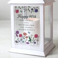 Personalised 90th Birthday Lantern - Wild Flowers White LED Lantern - Female Mum Gran Grandma Sister Friend
