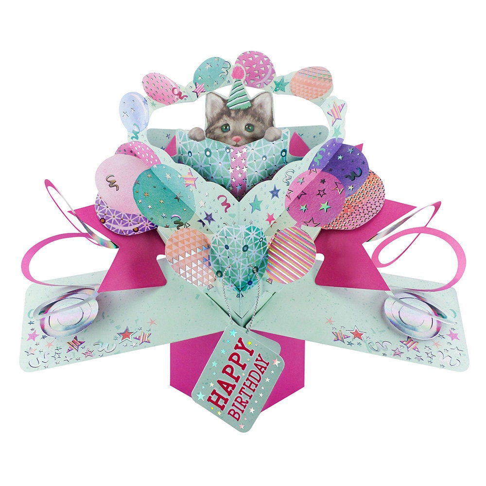 Cat Pop up 3D Birthday Card - Kitten Happy Birthday Card - Perfect for ...