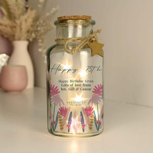 Pot floral LED 75e anniversaire personnalisé - 75e cadeau pour elle, femme, maman, grand-mère, grand-mère, amie, soeur, grand-mère, nounou