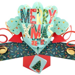 Weihnachten 3D Pop Up Karte - Merry Xmas Nikolaus Baum & Geschenke Rot Grün Blau Karte für Sohn, Tochter, Freund, Mutter, Vater, Oma, Enkelin