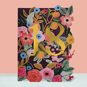 Cartão de aniversário de 18 anos Cartão floral 3D Ideal para suas mulheres Irmã Amiga Filha Neta