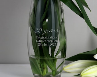 Personalised 55th Emerald Anniversary Bullet Glass Vase - 55 years together emerald wedding gift