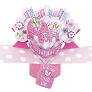 Carte pop-up 3D pour bébé fille Carte cadeau pour bébé fille éléphant