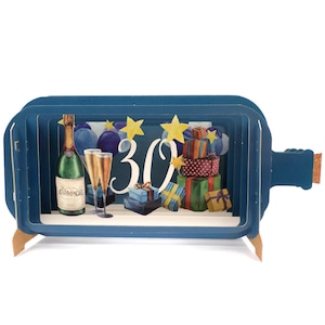 Message dans une bouteille de champagne Carte de vœux pop-up 30e anniversaire 3D – Carte d'anniversaire 30e pour femme, homme, ami, maman, papa, fils, fille, nièce