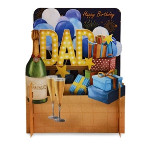 Happy Birthday Dad 3D Pop Up Geburtstagskarte Bier & Geschenke Ideal für einen Geburtstag oder einen großen Meilenstein im Alter von 40, 50, 60, 70, 80, 90 Jahren